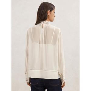 REISS Ori Lace-Trim Sheer Blouse